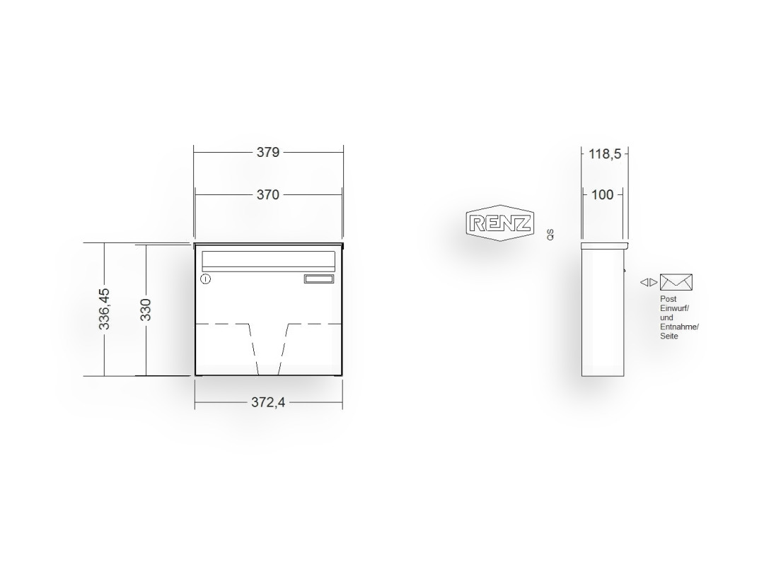 RENZ Briefkastenanlage Aufputz · BASIC (B) · 1-teilig 370 × 330 × 100 mm AP. Typ B Edel RENZ Briefkastenanlage Aufputz · BASIC (B) · 1-teilig 370 × 330 × 100 mm AP. Typ B Edel