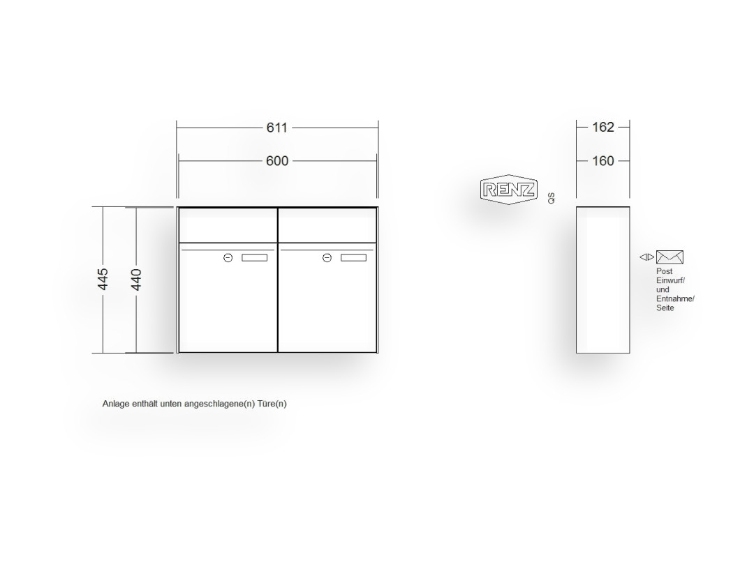 RENZ Briefkastenanlage Aufputz · 2-teilig RENZ PLAN 300 × 440 × 160 mm AP lackiert RENZ Briefkastenanlage Aufputz · 2-teilig RENZ PLAN 300 × 440 × 160 mm AP lackiert