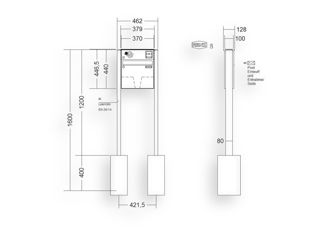 RENZ Briefkastenanlage freistehend · BASIC (B) · 1-teilig 370 × 330 × 100 mm FS. Typ B Inst. lackiert RENZ Briefkastenanlage freistehend · BASIC (B) · 1-teilig 370 × 330 × 100 mm FS. Typ B Inst. lackiert