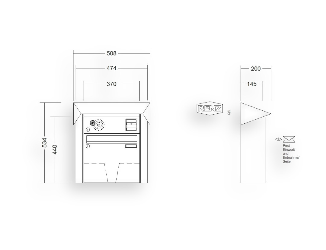 RENZ Briefkastenanlage Aufputz · 1-teilig Installationskasten oben 370 × 330 × 145 mm Prisma lackiert RENZ Briefkastenanlage Aufputz · 1-teilig Installationskasten oben 370 × 330 × 145 mm Prisma lackiert