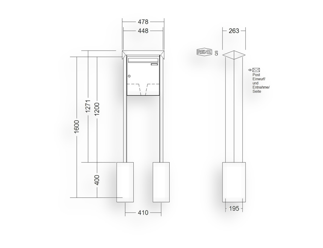 RENZ Briefkastenanlage freistehend · 1-teilig 370 × 440 × 145 mm Prisma lackiert RENZ Briefkastenanlage freistehend · 1-teilig 370 × 440 × 145 mm Prisma lackiert