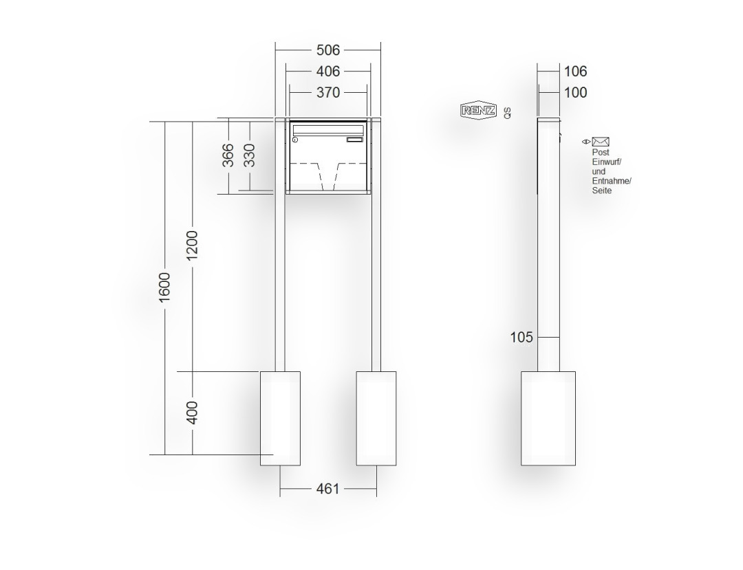 RENZ Briefkastenanlage freistehend · 1-teilig 370 × 330 × 100 mm QUADRA lackiert RENZ Briefkastenanlage freistehend · 1-teilig 370 × 330 × 100 mm QUADRA lackiert