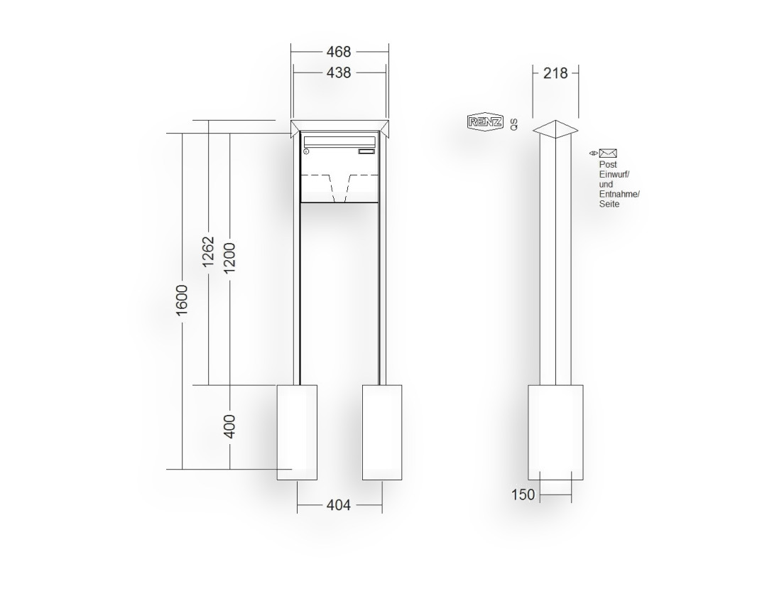 RENZ Briefkastenanlage freistehend · 1-teilig 370 × 330 × 100 mm Prisma lackiert RENZ Briefkastenanlage freistehend · 1-teilig 370 × 330 × 100 mm Prisma lackiert