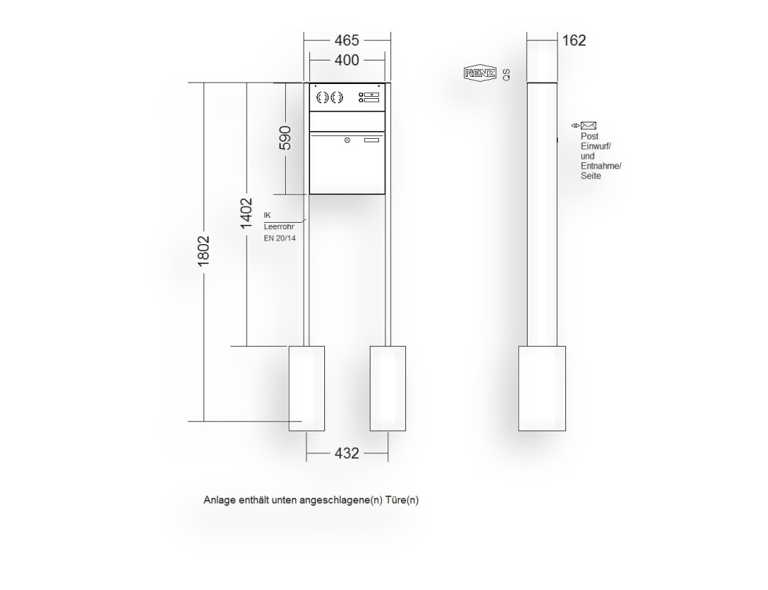 RENZ Briefkastenanlage freistehend · 1-teilig RENZ PLAN 400 × 440 × 160 mm FS Inst. Edelstahl RENZ Briefkastenanlage freistehend · 1-teilig RENZ PLAN 400 × 440 × 160 mm FS Inst. Edelstahl