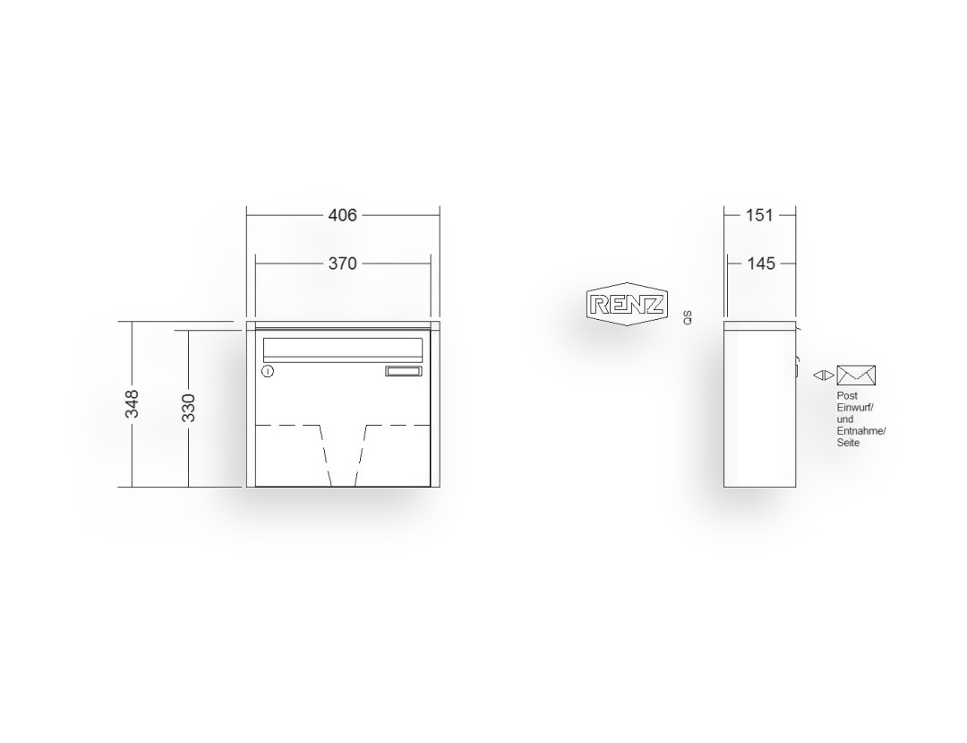 RENZ Briefkastenanlage Aufputz · 1-teilig 370 × 330 × 145 mm QUADRA lackiert RENZ Briefkastenanlage Aufputz · 1-teilig 370 × 330 × 145 mm QUADRA lackiert