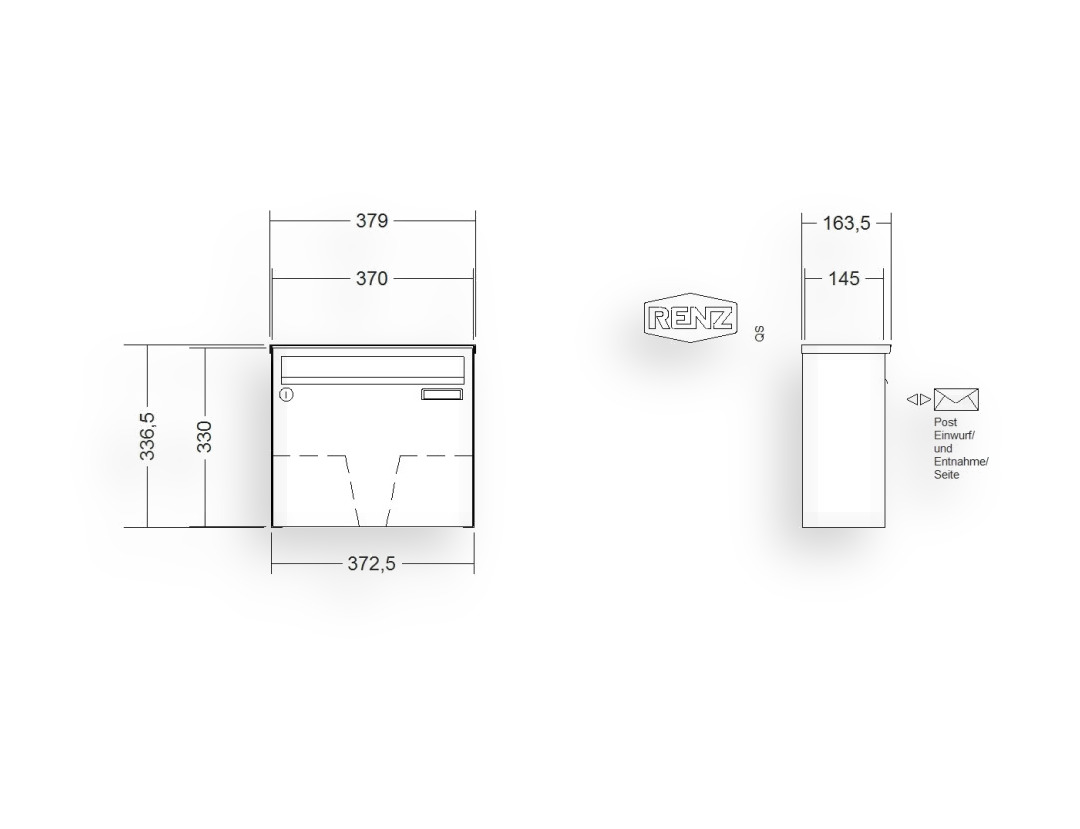 RENZ Briefkastenanlage Aufputz · BASIC (B) · 1-teilig 370 × 330 × 145 mm AP. Typ B lackiert RENZ Briefkastenanlage Aufputz · BASIC (B) · 1-teilig 370 × 330 × 145 mm AP. Typ B lackiert