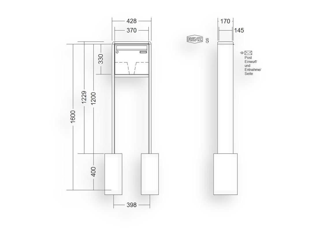 RENZ Briefkastenanlage freistehend · 1-teilig 370 × 330 × 145 mm RS 2000 lackiert RENZ Briefkastenanlage freistehend · 1-teilig 370 × 330 × 145 mm RS 2000 lackiert