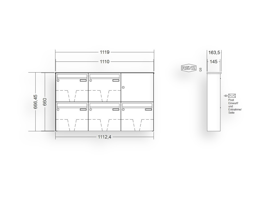 RENZ Briefkastenanlage Aufputz · BASIC (B) · 5-teilig 370 × 330 × 145 mm AP. Typ B Edel RENZ Briefkastenanlage Aufputz · BASIC (B) · 5-teilig 370 × 330 × 145 mm AP. Typ B Edel