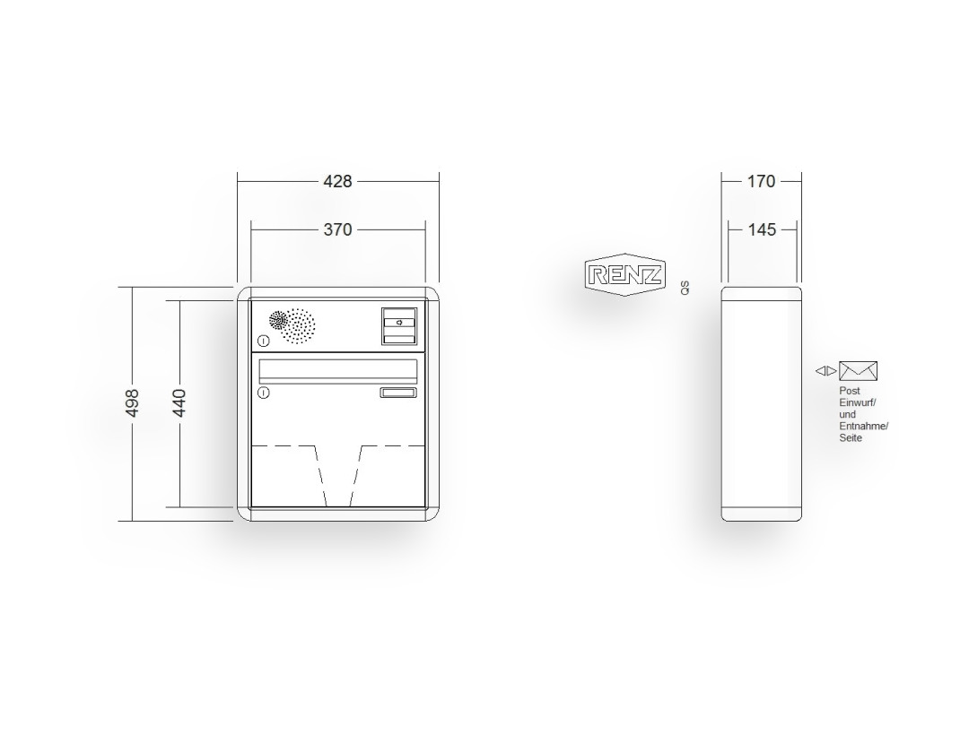 RENZ Briefkastenanlage Aufputz · 1-teilig Installationskasten oben 370 × 330 × 145 mm RS 2000 lackiert RENZ Briefkastenanlage Aufputz · 1-teilig Installationskasten oben 370 × 330 × 145 mm RS 2000 lackiert
