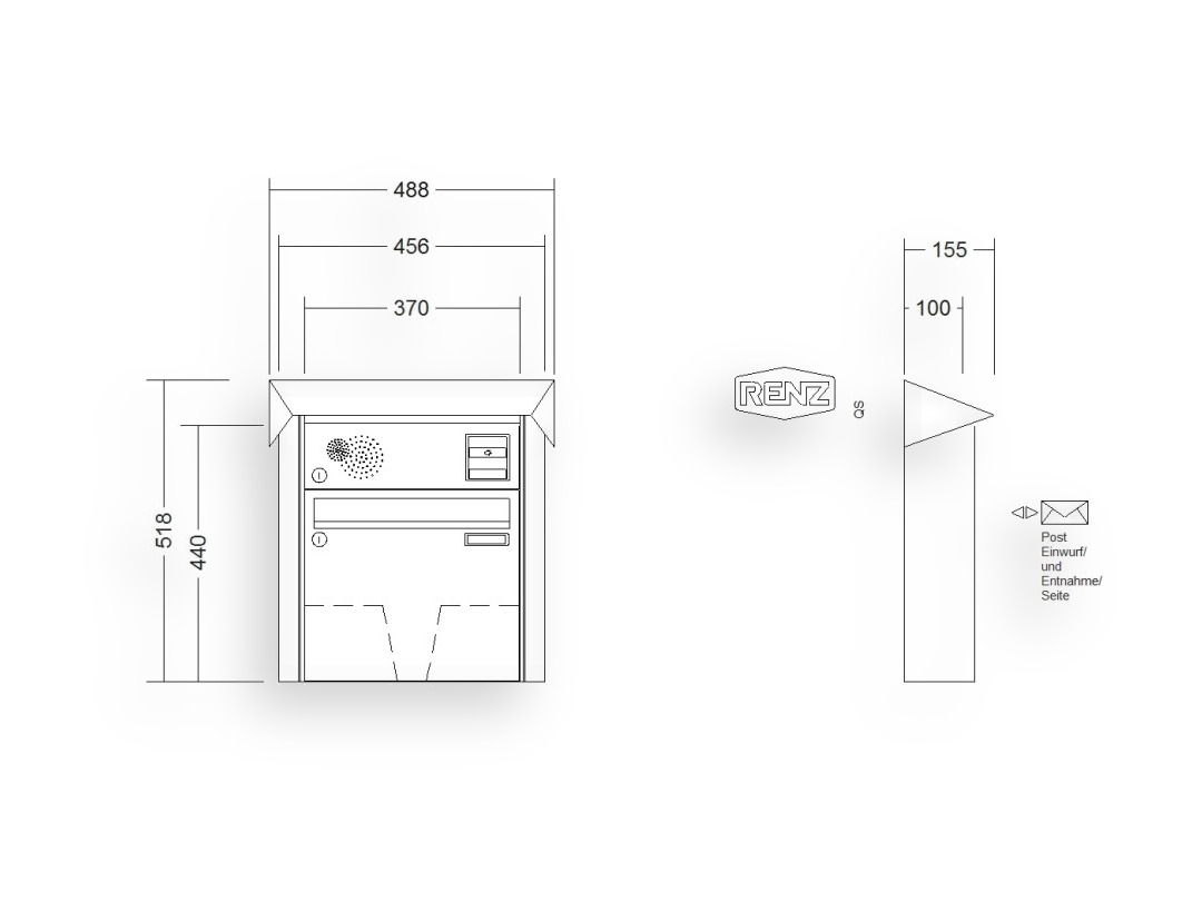RENZ Briefkastenanlage Aufputz · 1-teilig Installationskasten oben 370 × 330 × 100 mm Prisma lackiert RENZ Briefkastenanlage Aufputz · 1-teilig Installationskasten oben 370 × 330 × 100 mm Prisma lackiert