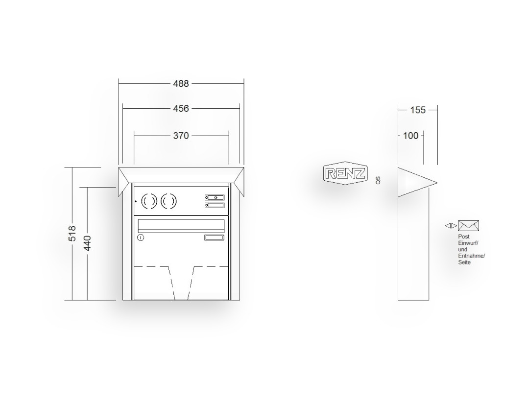 RENZ Briefkastenanlage Aufputz · 1-teilig Installationskasten oben 370 × 330 × 100 mm Edelstahl Prisma RENZ Briefkastenanlage Aufputz · 1-teilig Installationskasten oben 370 × 330 × 100 mm Edelstahl Prisma