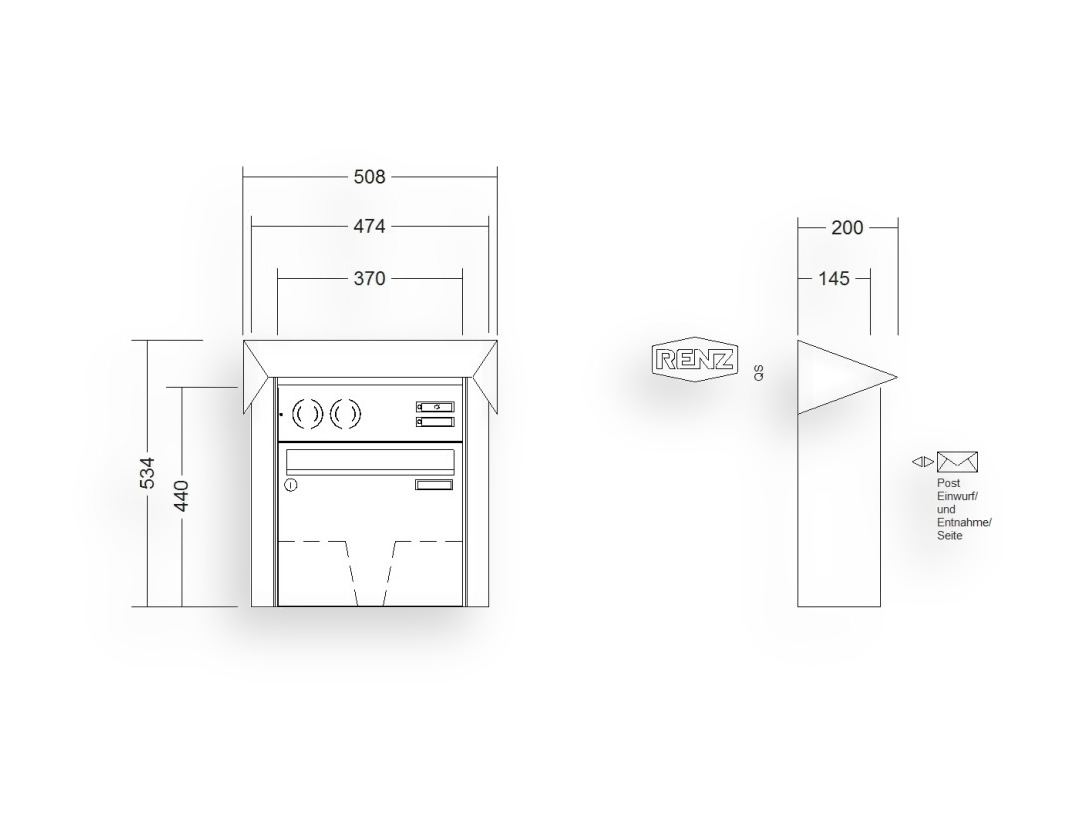 RENZ Briefkastenanlage Aufputz · 1-teilig Installationskasten oben 370 × 330 × 145 mm Edelstahl Prisma RENZ Briefkastenanlage Aufputz · 1-teilig Installationskasten oben 370 × 330 × 145 mm Edelstahl Prisma