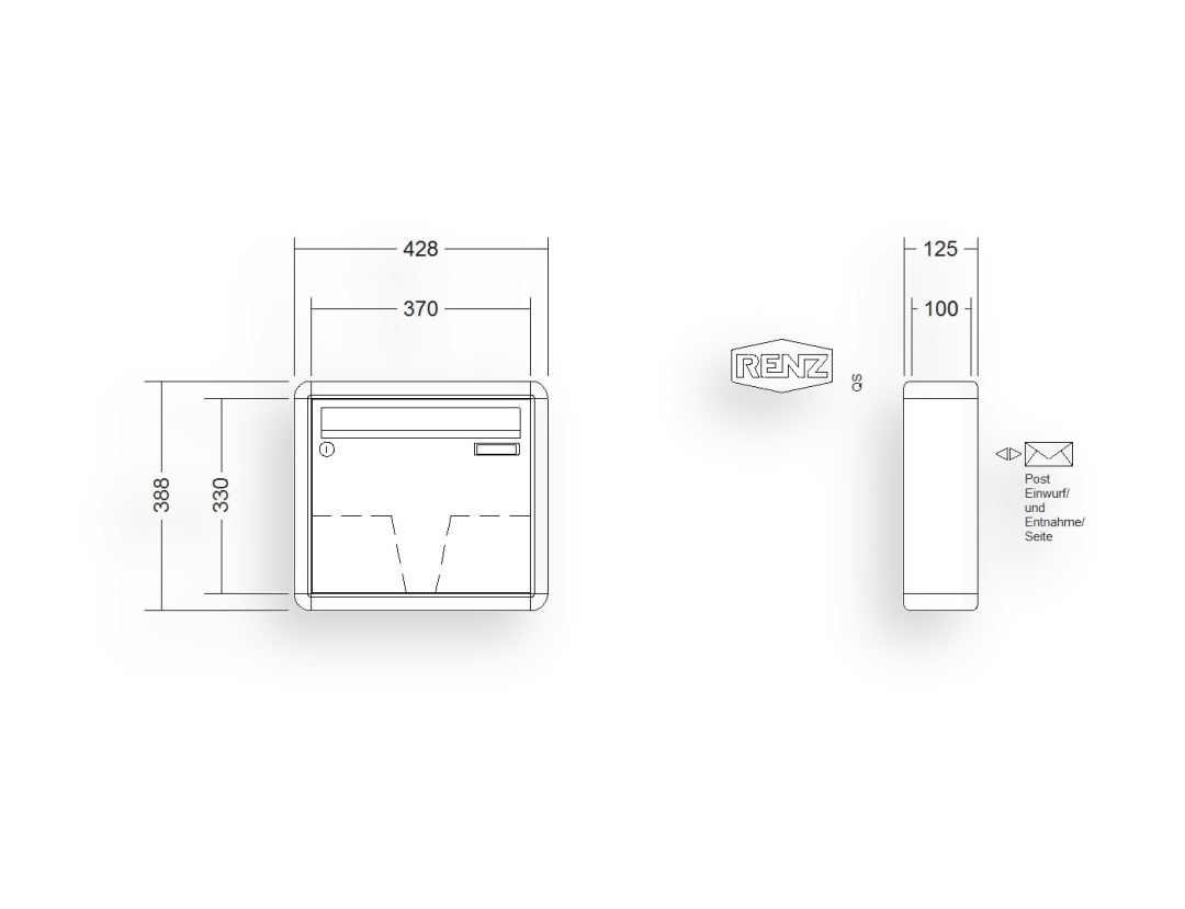 RENZ Briefkastenanlage Aufputz · 1-teilig 370 × 330 × 100 mm RS 2000 lackiert RENZ Briefkastenanlage Aufputz · 1-teilig 370 × 330 × 100 mm RS 2000 lackiert