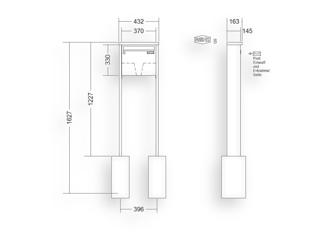 RENZ Briefkastenanlage freistehend · 1-teilig 370 × 330 × 145 mm Edelstahl Tetro