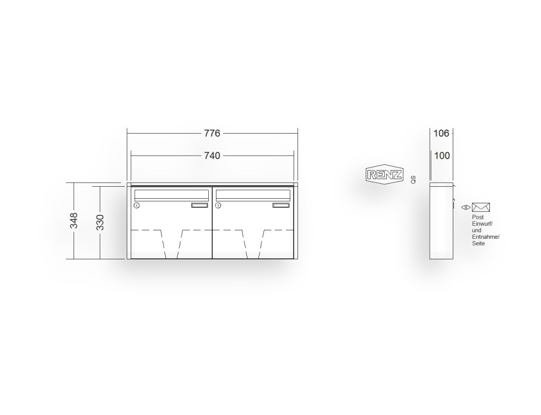 RENZ Briefkastenanlage Aufputz · 2-teilig 370 × 330 × 100 mm QUADRA lackiert RENZ Briefkastenanlage Aufputz · 2-teilig 370 × 330 × 100 mm QUADRA lackiert