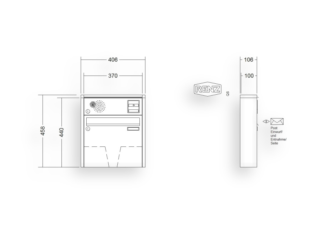 RENZ Briefkastenanlage Aufputz · 1-teilig Installationskasten oben 370 × 330 × 100 mm QUADRA lackiert RENZ Briefkastenanlage Aufputz · 1-teilig Installationskasten oben 370 × 330 × 100 mm QUADRA lackiert