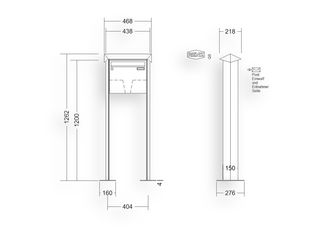RENZ Briefkastenanlage freistehend · 1-teilig 370 × 330 × 100 mm Prisma lackiert mit Fuß RENZ Briefkastenanlage freistehend · 1-teilig 370 × 330 × 100 mm Prisma lackiert mit Fuß