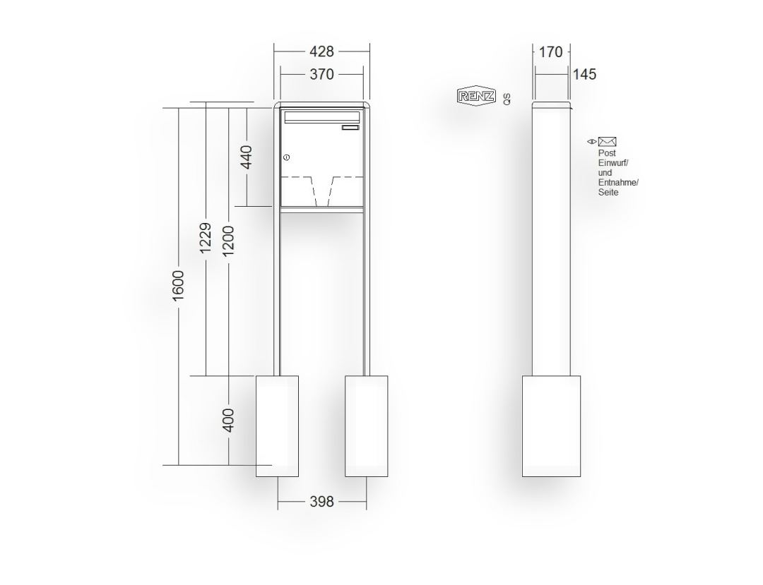 RENZ Briefkastenanlage freistehend · 1-teilig 370 × 440 × 145 mm RS 2000 lackiert RENZ Briefkastenanlage freistehend · 1-teilig 370 × 440 × 145 mm RS 2000 lackiert
