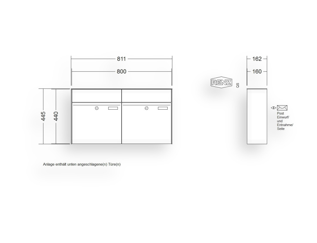 RENZ Briefkastenanlage Aufputz · 2-teilig RENZ PLAN 400 × 440 × 160 mm AP lackiert RENZ Briefkastenanlage Aufputz · 2-teilig RENZ PLAN 400 × 440 × 160 mm AP lackiert
