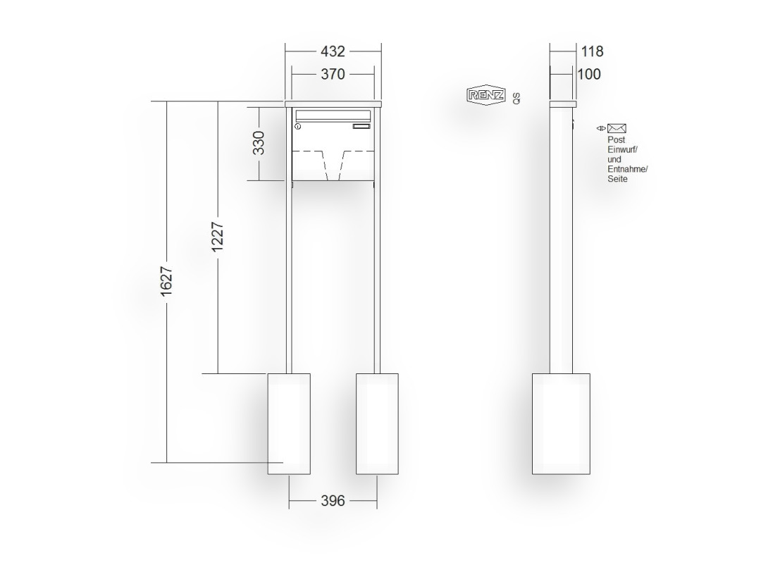 RENZ Briefkastenanlage freistehend · 1-teilig 370 × 330 × 100 mm Tetro lackiert