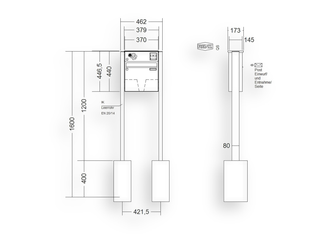 RENZ Briefkastenanlage freistehend · BASIC (B) · 1-teilig 370 × 330 × 145 mm FS. Typ B Inst. lackiert RENZ Briefkastenanlage freistehend · BASIC (B) · 1-teilig 370 × 330 × 145 mm FS. Typ B Inst. lackiert