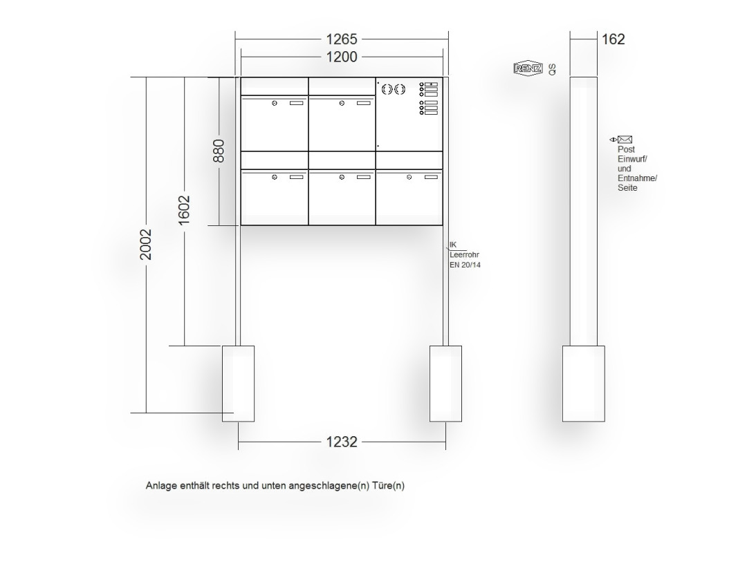 RENZ Briefkastenanlage freistehend · 5-teilig RENZ PLAN 400 × 440 × 160 mm FS Installationskasten rechts lackiert RENZ Briefkastenanlage freistehend · 5-teilig RENZ PLAN 400 × 440 × 160 mm FS Installationskasten rechts lackiert