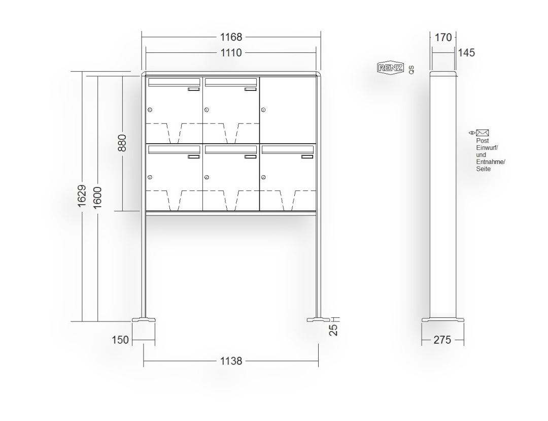RENZ Briefkastenanlage freistehend · 5-teilig 370 × 440 × 145 mm RS 2000 lackiert mit Fpl RENZ Briefkastenanlage freistehend · 5-teilig 370 × 440 × 145 mm RS 2000 lackiert mit Fpl