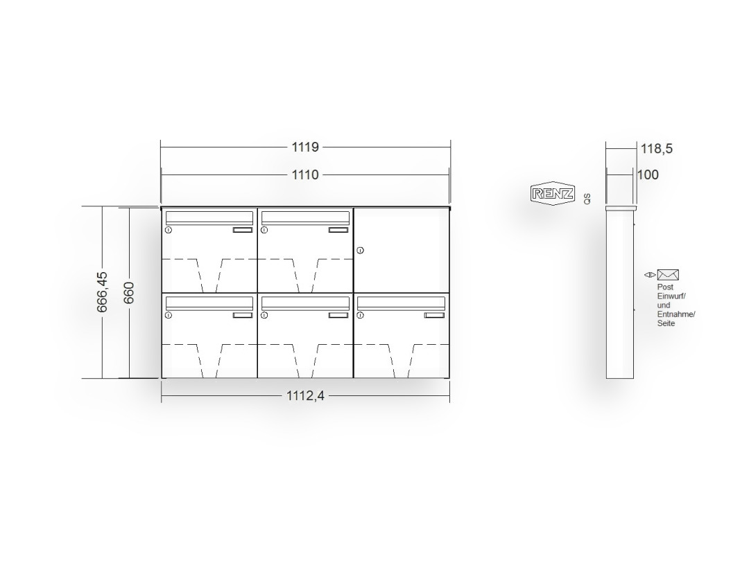 RENZ Briefkastenanlage Aufputz · BASIC (B) · 5-teilig 370 × 330 × 100 mm AP. Typ B Edel RENZ Briefkastenanlage Aufputz · BASIC (B) · 5-teilig 370 × 330 × 100 mm AP. Typ B Edel