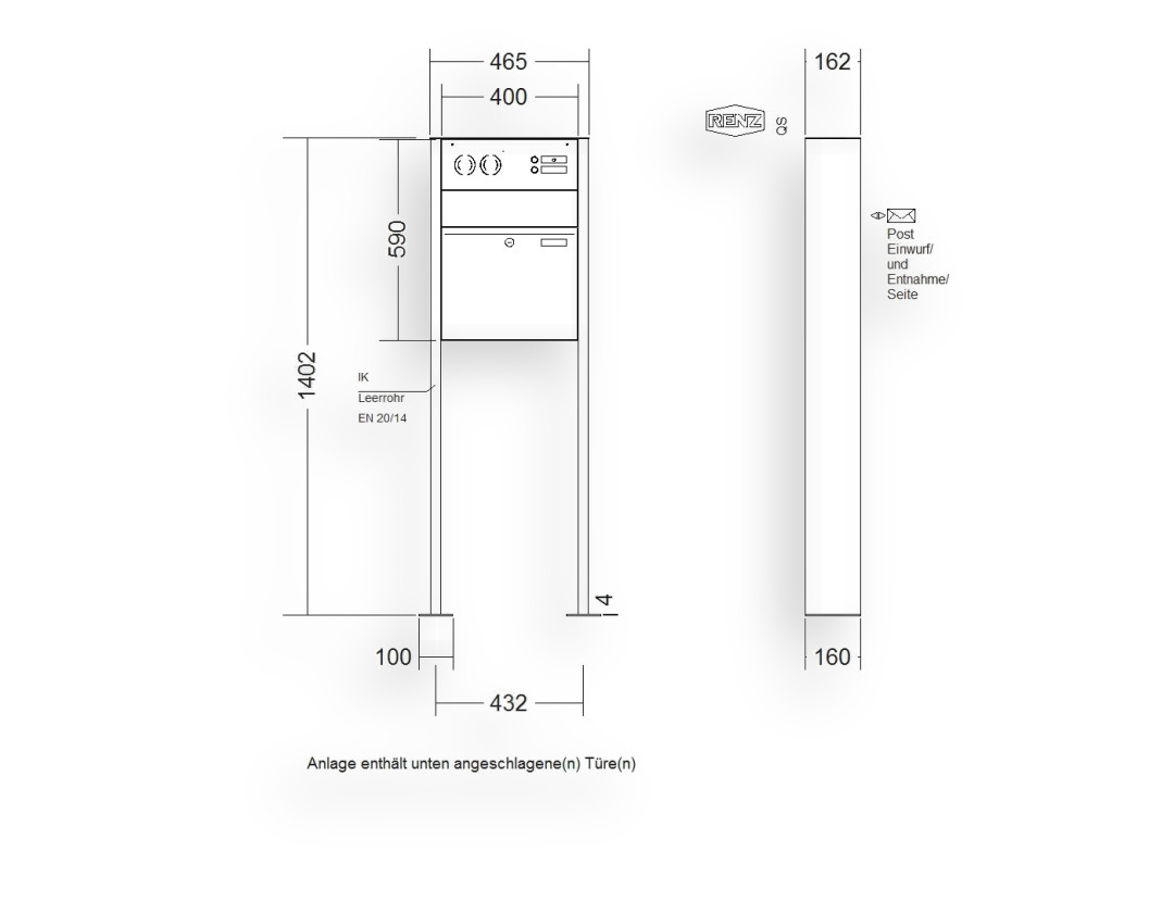 RENZ Briefkastenanlage freistehend · 1-teilig RENZ PLAN 400 × 440 × 160 mm FS Inst. lackiert mit Fu RENZ Briefkastenanlage freistehend · 1-teilig RENZ PLAN 400 × 440 × 160 mm FS Inst. lackiert mit Fu