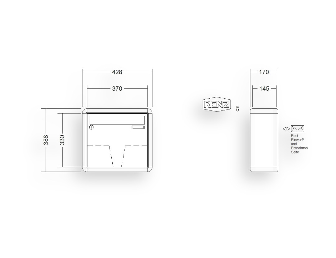 RENZ Briefkastenanlage Aufputz · 1-teilig 370 × 330 × 145 mm RS 2000 lackiert RENZ Briefkastenanlage Aufputz · 1-teilig 370 × 330 × 145 mm RS 2000 lackiert