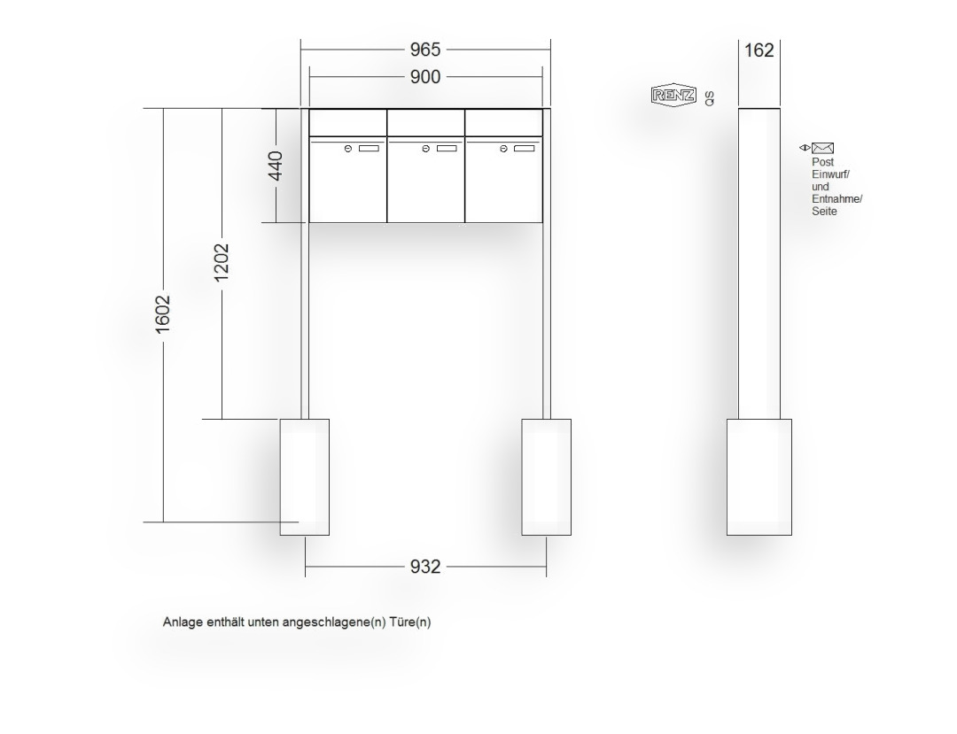 RENZ Briefkastenanlage freistehend · 3-teilig RENZ PLAN 300 × 440 × 160 mm FS lackiert RENZ Briefkastenanlage freistehend · 3-teilig RENZ PLAN 300 × 440 × 160 mm FS lackiert
