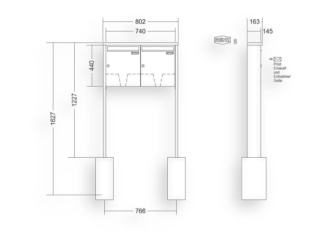 RENZ Briefkastenanlage freistehend · 2-teilig 370 × 440 × 145 mm Tetro lackiert RENZ Briefkastenanlage freistehend · 2-teilig 370 × 440 × 145 mm Tetro lackiert