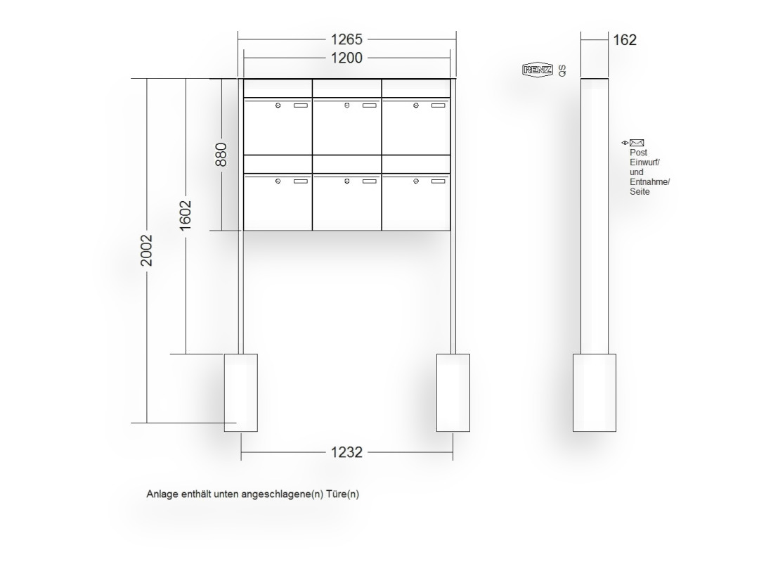 RENZ Briefkastenanlage freistehend · 6-teilig RENZ PLAN 400 × 440 × 160 mm FS lackiert RENZ Briefkastenanlage freistehend · 6-teilig RENZ PLAN 400 × 440 × 160 mm FS lackiert