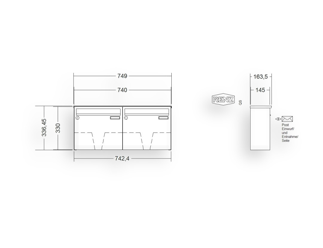 RENZ Briefkastenanlage Aufputz · BASIC (B) · 2-teilig 370 × 330 × 145 mm AP. Typ B Edel RENZ Briefkastenanlage Aufputz · BASIC (B) · 2-teilig 370 × 330 × 145 mm AP. Typ B Edel