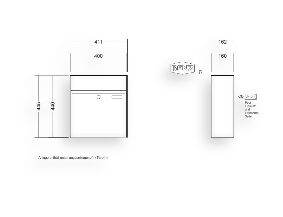 RENZ Briefkastenanlage Aufputz · 1-teilig RENZ PLAN 400 × 440 × 160 mm AP lackiert RENZ Briefkastenanlage Aufputz · 1-teilig RENZ PLAN 400 × 440 × 160 mm AP lackiert