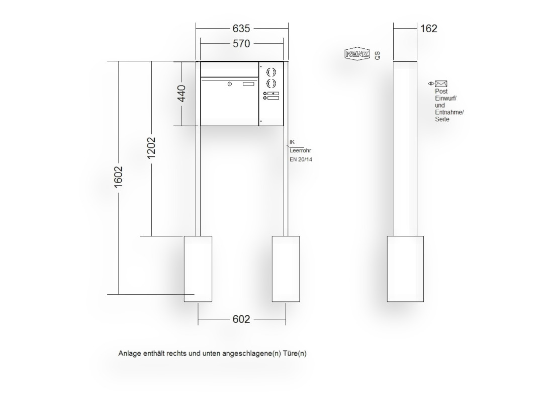 RENZ Briefkastenanlage freistehend · 1-teilig RENZ PLAN 400 × 440 × 160 mm FS Installationskasten rechts lackiert RENZ Briefkastenanlage freistehend · 1-teilig RENZ PLAN 400 × 440 × 160 mm FS Installationskasten rechts lackiert