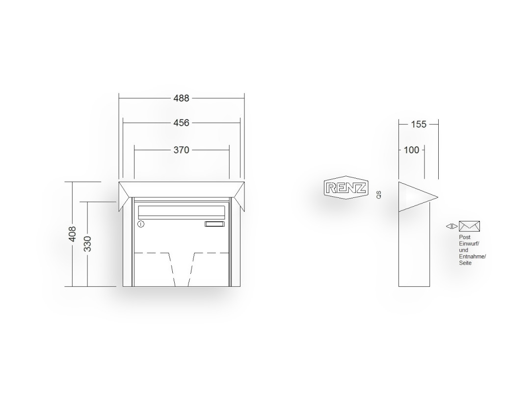 RENZ Briefkastenanlage Aufputz · 1-teilig 370 × 330 × 100 mm Edelstahl Prisma RENZ Briefkastenanlage Aufputz · 1-teilig 370 × 330 × 100 mm Edelstahl Prisma