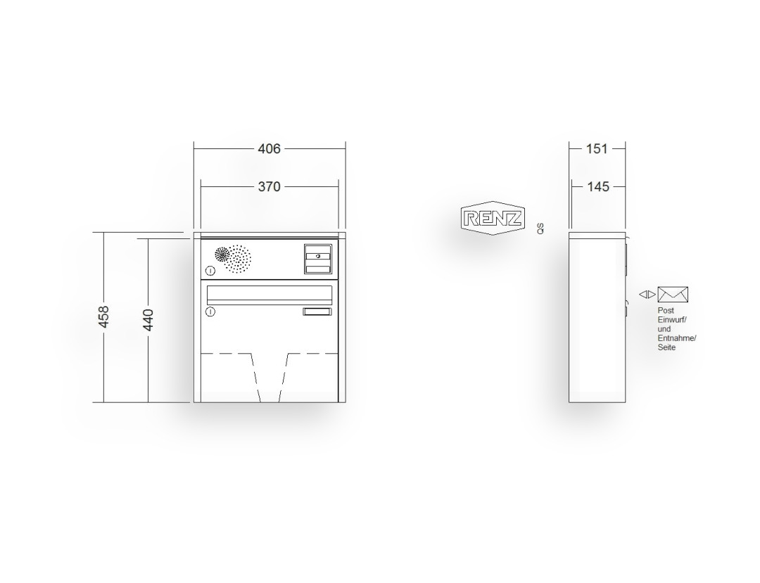RENZ Briefkastenanlage Aufputz · 1-teilig Installationskasten oben 370 × 330 × 145 mm QUADRA lackiert RENZ Briefkastenanlage Aufputz · 1-teilig Installationskasten oben 370 × 330 × 145 mm QUADRA lackiert