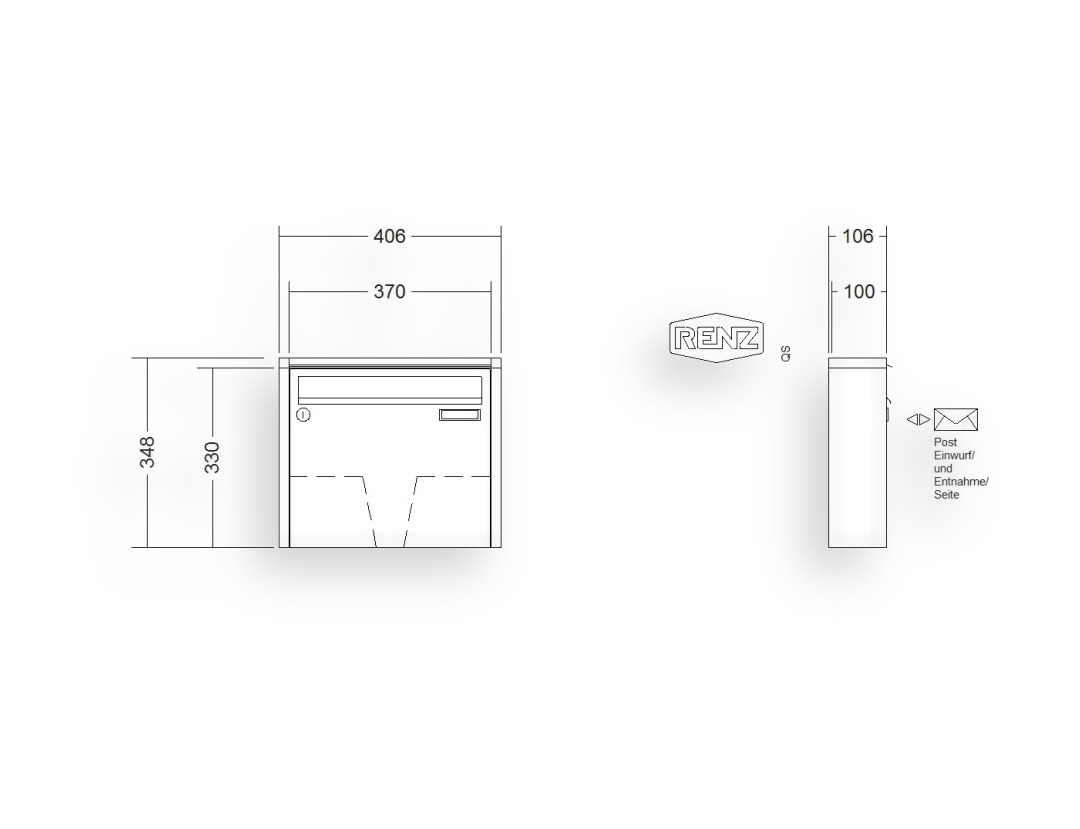 RENZ Briefkastenanlage Aufputz · 1-teilig 370 × 330 × 100 mm QUADRA lackiert RENZ Briefkastenanlage Aufputz · 1-teilig 370 × 330 × 100 mm QUADRA lackiert