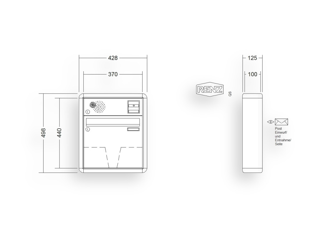 RENZ Briefkastenanlage Aufputz · 1-teilig Installationskasten oben 370 × 330 × 100 mm RS 2000 lackiert RENZ Briefkastenanlage Aufputz · 1-teilig Installationskasten oben 370 × 330 × 100 mm RS 2000 lackiert