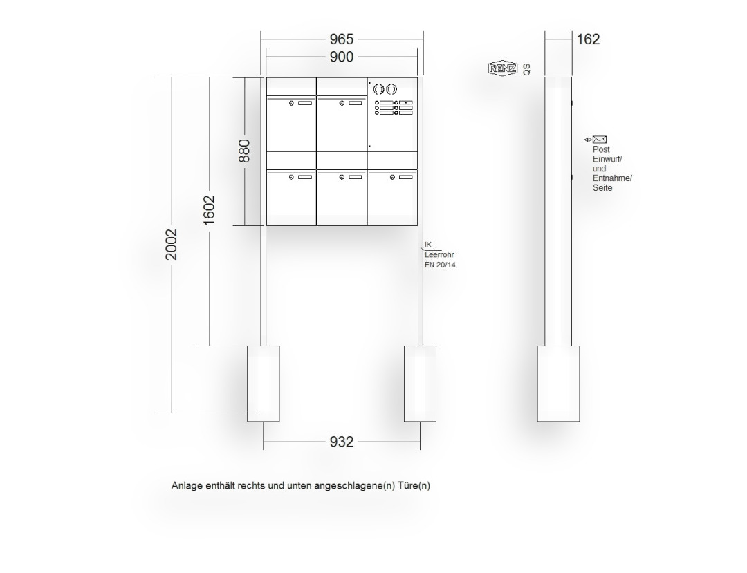 RENZ Briefkastenanlage freistehend · 5-teilig RENZ PLAN 300 × 440 × 160 mm FS Installationskasten rechts lackiert RENZ Briefkastenanlage freistehend · 5-teilig RENZ PLAN 300 × 440 × 160 mm FS Installationskasten rechts lackiert