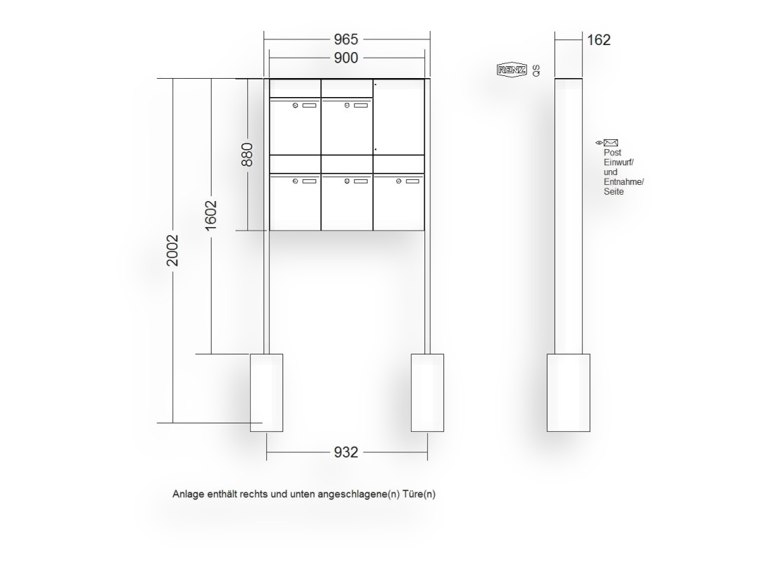 RENZ Briefkastenanlage freistehend · 5-teilig RENZ PLAN 300 × 440 × 160 mm FS Edelstahl RENZ Briefkastenanlage freistehend · 5-teilig RENZ PLAN 300 × 440 × 160 mm FS Edelstahl