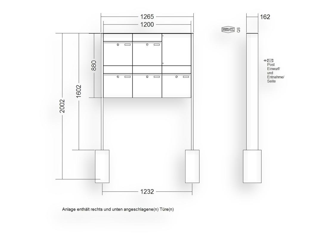 RENZ Briefkastenanlage freistehend · 5-teilig RENZ PLAN 400 × 440 × 160 mm FS lackiert RENZ Briefkastenanlage freistehend · 5-teilig RENZ PLAN 400 × 440 × 160 mm FS lackiert